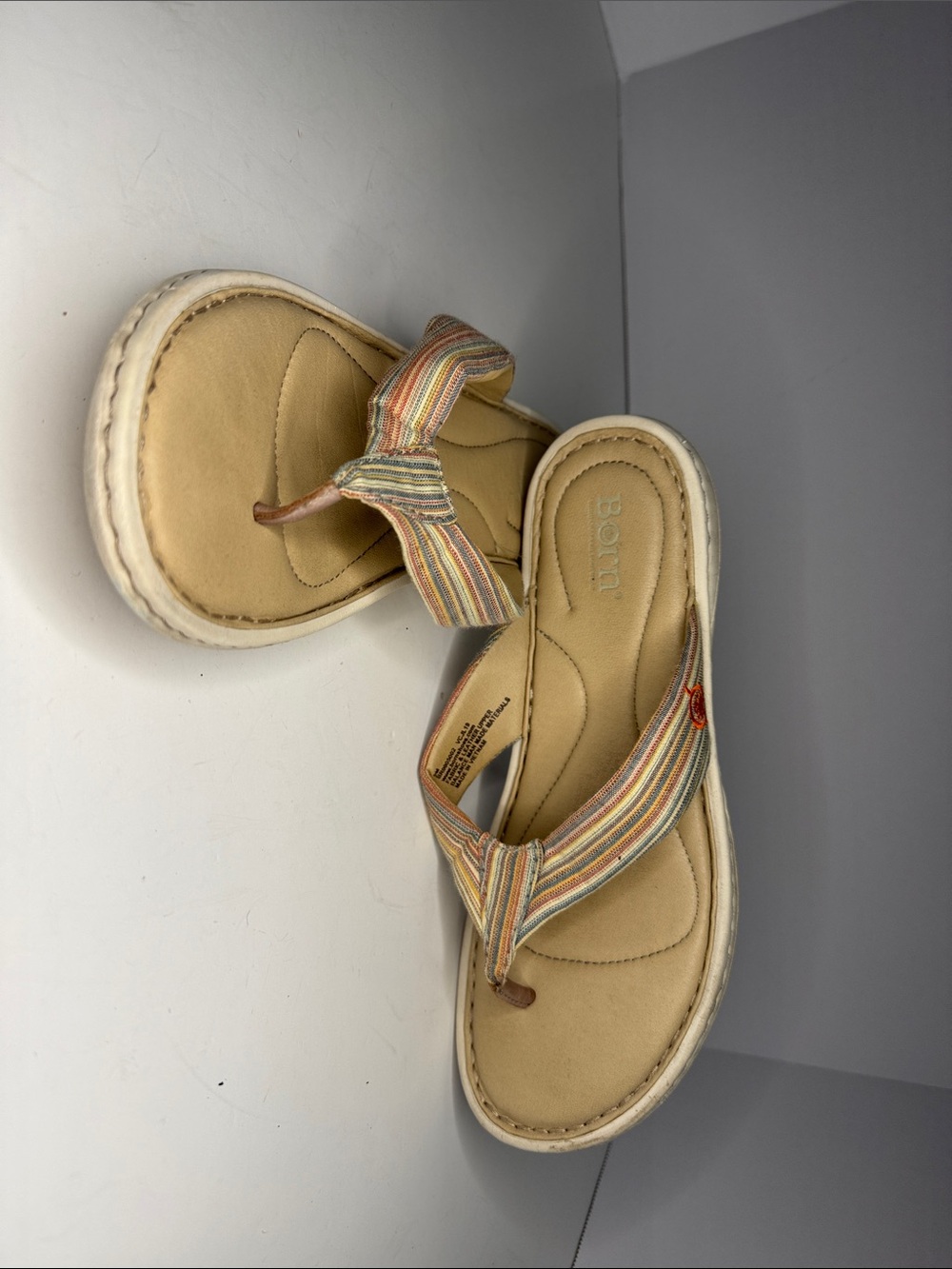 Born Tan Sandals with Multicolor Striped Fabric Straps